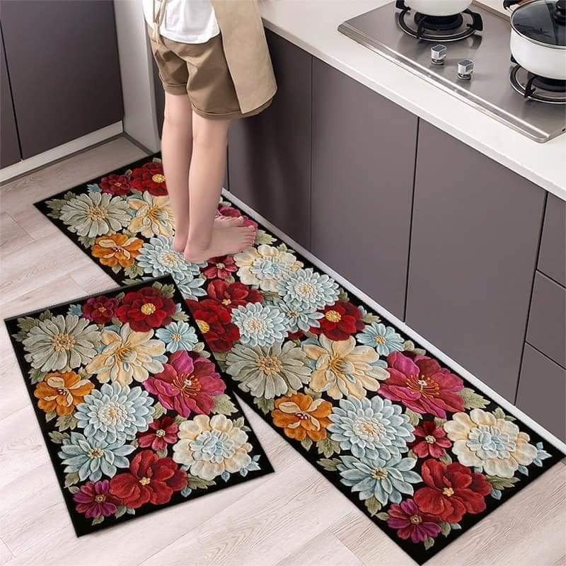 Anti-slip 3D Printed Geometric Kitchen Mat Set
